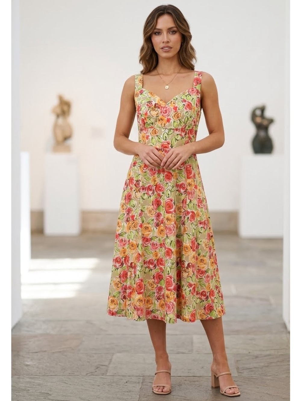 Talbots Floral Fit and Flare Retro Sundress Size 8 Garden Party Wedding Guest